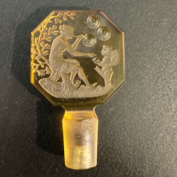 Antique Heinrich Hoffmann Amber/Yellow Perfume Bottle and Stopper- Venus & Cupid - Picture 14 of 16